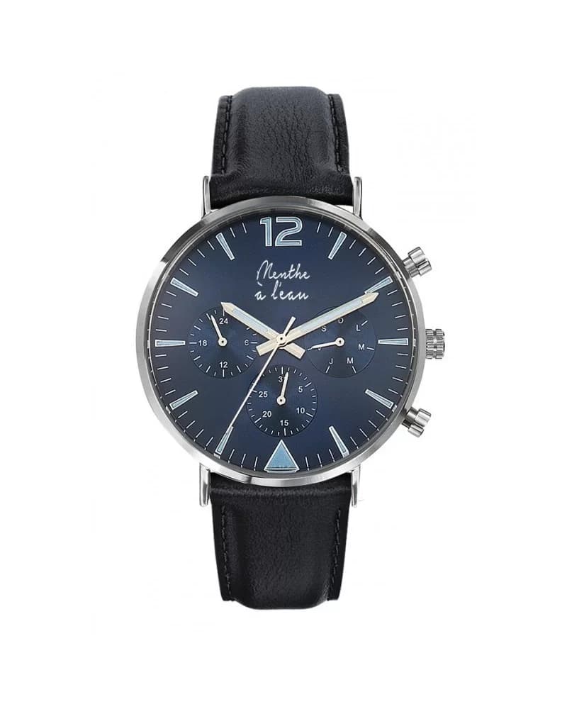 La Précise cuir noir fond bleu