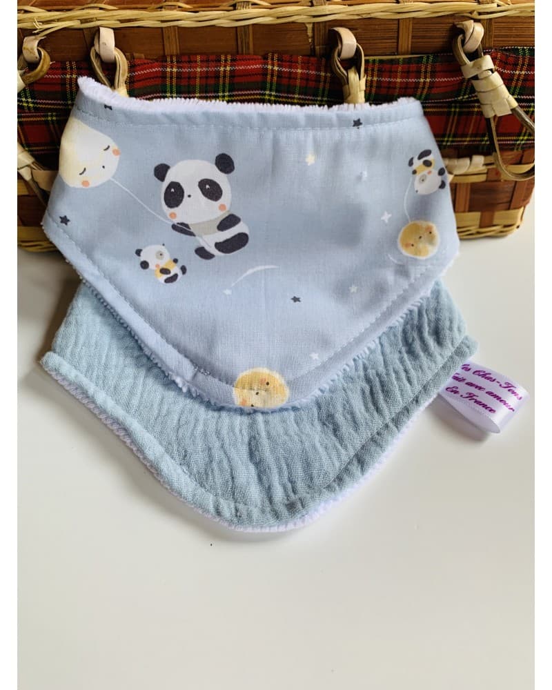 Duos de bandana bébé motif panda bleu