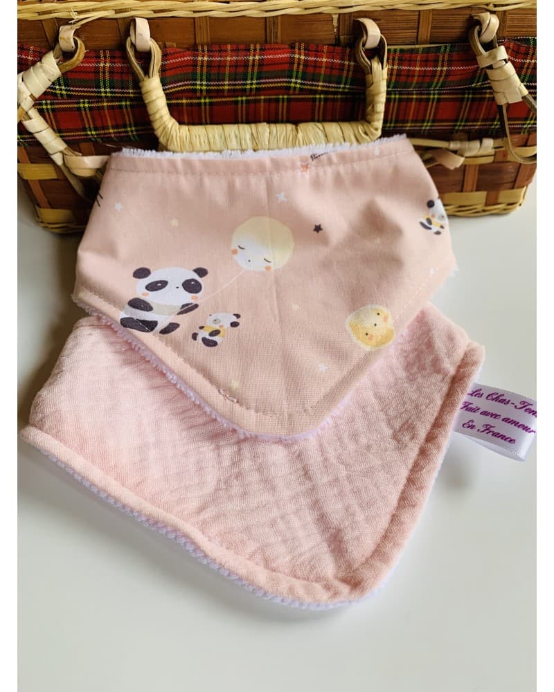 Duos de bandanas bébé motif panda rose