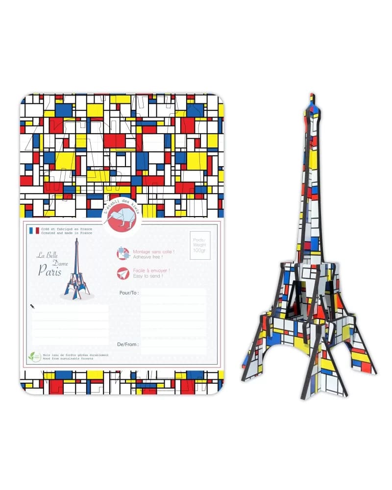 Tour Eiffel Bois 3D À Monter : Colori Mondrian
